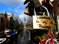 Love locks on a bridge in Amsterdam, Holland