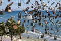 Love locks on metal fence Royalty Free Stock Photo