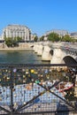 Love locks near the Pont Neuf in Paris, France vertical