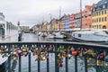 Love locks at nyhavn in Copenhagen, Denmark Royalty Free Stock Photo