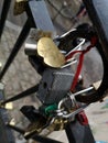 Love locks padlocks attached to the bridge in Paris. France. Royalty Free Stock Photo