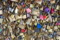 Love locks on Paris bridge, Paris, May 2014 Royalty Free Stock Photo