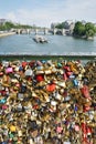 Love locks pont des Arts Seine river Paris France Royalty Free Stock Photo