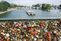 Love locks pont des Arts Seine river Paris France Royalty Free Stock Photo