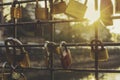 Love locks at sunset in Strasbourg Royalty Free Stock Photo