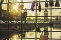 Love locks at sunset in Strasbourg Royalty Free Stock Photo