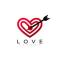 Love logo with arrow target, simple line design vector