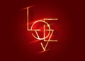 Love logo icon, gold Love minimalist text Valentines symbol. Luxury retro golden line style illustration isolated on red