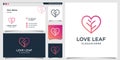 Love logo with leaf line art style and business card design Premium Vector Royalty Free Stock Photo