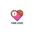 Love logo time heart and clock outline color illustration vector design