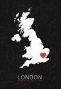 Love London Picture. Map of United Kingdom with Heart as City Point. Vector Stock Illustration Royalty Free Stock Photo