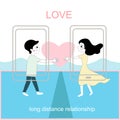 Love in long distance relationship hand drawn cartoon vector