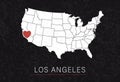 Love Los Angeles Picture. Map of United States with Heart as City Point. Vector Stock Illustration