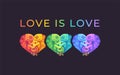 Love is love. Pride month rainbow illustration with cute chameleons.