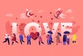 Love and Loving Relations Concept. Cheerful Men and Women Spend Time Together Holding Hands and Rejoice with Cupids Royalty Free Stock Photo