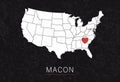 Love Macon Picture. Map of United States with Heart as City Point. Vector Stock Illustration