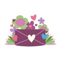 Love mail envelope flowers romantic hearts cartoon card design