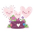 Love mail envelope flowers romantic hearts cartoon card design