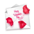 Love mail with Valentine card, Happy valentine`s day written on an envelope, Valentines day letter. Realistic vector illustration Royalty Free Stock Photo