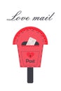 Love mailbox with letter and heart lock. Love mail quote.
