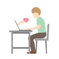 In love man chat of internet cyber fall in love long distance concept idea, laptop and hand holding heart illustration isolated on Royalty Free Stock Photo