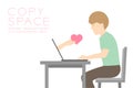 In love man chat of internet cyber fall in love long distance concept idea, laptop and hand holding heart illustration isolated on Royalty Free Stock Photo