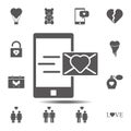 Love message on the phone icon. Simple glyph, flat vector element of valentines day icons set for UI and UX, website or mobile Royalty Free Stock Photo