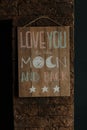 love message on a wooden board. love you to the moon and back Royalty Free Stock Photo