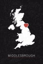 Love Middlesbrough Picture. Map of United Kingdom with Heart as City Point. Vector Stock Illustration