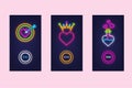 Love mobile app set with neon glow icons. Virtual love. UI design