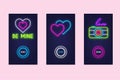 Love mobile app set with neon glow icons. Virtual love. UI design