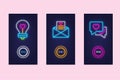 Love mobile app set with neon glow icons. Virtual love. UI design