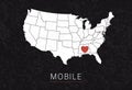 Love Mobile Picture. Map of United States with Heart as City Point. Vector Stock Illustration