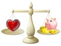 Love or money balance concept Royalty Free Stock Photo