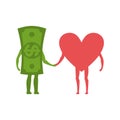 Love and money Hold on to hands. Selling love. Dollar and heart