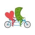 Love and money in Tandem. Selling love. Dollar and heart cycling