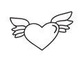 Love monoline icon vector doodle heart with wings. Hand drawn valentine day logo. Decor for greeting card, wedding, mug Royalty Free Stock Photo