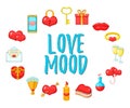 Love Mood concept icons set, cartoon style Royalty Free Stock Photo