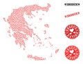 Love Mosaic Map of Greece and Grunge Stamps for Valentines