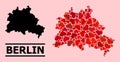 Red Love Heart Pattern Map of Berlin City