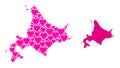 Pink Valentine Mosaic Map of Hokkaido Island