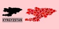 Red Lovely Mosaic Map of Kyrgyzstan