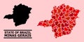Red Valentine Mosaic Map of Minas Gerais State