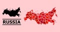 Red Love Mosaic Map of Russia