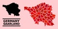 Red Valentine Mosaic Map of Saarland State