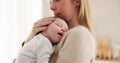 Love, mother and baby in nursery for sleeping, bonding and touch or cuddle with support or care. Woman, mom or holding Royalty Free Stock Photo