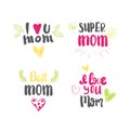 Love Mother Logos Set Isolated Creative Hand Drawn Lettering Calligraphy