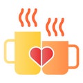 Love mugs flat icon. Cups with heart color icons in trendy flat style. Two valentine mugs gradient style design