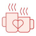 Love mugs flat icon. Cups with heart pink icons in trendy flat style. Two valentine mugs gradient style design, designed