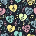 Love for music, musical abstract vector background, seamless pattern. Royalty Free Stock Photo